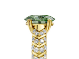 Yellow gold Fancy Green Oval  Solitaire Chevron Pave Diamond Engagement Ring with Six-Prong Setting_8