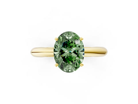 Yellow gold Fancy Green Oval  Solitaire Diamond Engagement Ring with Cathedral Setting and Four-Prong Mount on a Classic Band_52