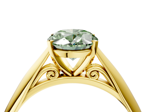 Yellow gold Fancy Green Oval  Solitaire Diamond Engagement Ring with Cathedral Setting and Four-Prong Mount on a Classic Band_56