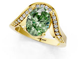 Yellow gold Fancy Green Oval  Solitaire Diamond Engagement Ring with Pave Band and Four-Prong Setting 2