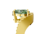 Yellow gold Fancy Green Oval  Solitaire Diamond Engagement Ring with Pave Band and Four-Prong Setting