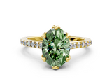 Yellow gold Fancy Green Oval  Solitaire Diamond Engagement Ring with Pave Band and Six-Prong Setting_20