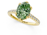 Yellow gold Fancy Green Oval  Solitaire Diamond Engagement Ring with Pave Band and Six-Prong Setting_21