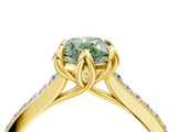 Yellow gold Fancy Green Oval  Solitaire Diamond Engagement Ring with Pave Band and Six-Prong Setting_24