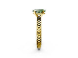 Yellow gold Fancy Green Oval  Solitaire Diamond Engagement Ring with XO Engraved Band and Four-Prong Setting 3
