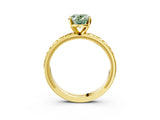 Yellow gold Fancy Green Oval  Solitaire Diamond Engagement Ring with XO Engraved Band and Four-Prong Setting 4