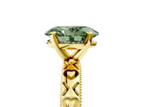 Yellow gold Fancy Green Oval  Solitaire Diamond Engagement Ring with XO Engraved Band and Four-Prong Setting