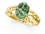 Yellow gold Fancy Green Oval  Solitaire Diamond Leaf Vine Band with Prong Setting_29