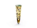Yellow gold Fancy Green Oval  Solitaire Diamond Leaf Vine Band with Prong Setting_30