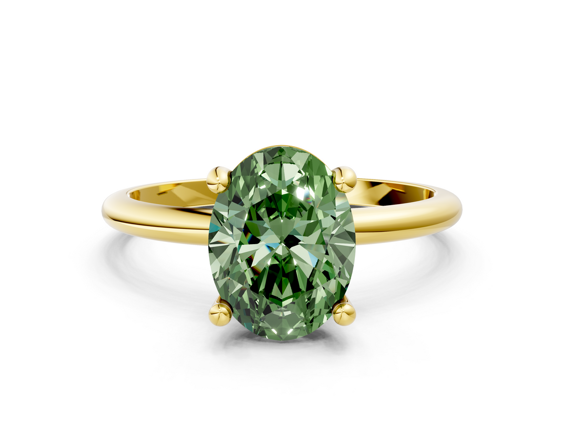 Yellow gold Fancy Green Oval  Solitaire Diamond Ring with 4-Prong Setting on a Classic Band_3