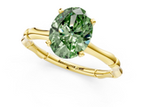 Yellow gold Fancy Green Oval  Solitaire Diamond Ring with Bamboo Band and Four-Prong Setting_57