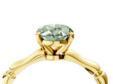 Yellow gold Fancy Green Oval  Solitaire Diamond Ring with Bamboo Band and Four-Prong Setting_60