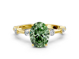 Yellow gold Fancy Green Oval  Solitaire Diamond Ring with Bezel Set Side Stones and Prong Setting_3