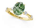 Yellow gold Fancy Green Oval  Solitaire Diamond Ring with Bezel Set Side Stones and Prong Setting_4