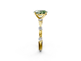 Yellow gold Fancy Green Oval  Solitaire Diamond Ring with Bezel Set Side Stones and Prong Setting_5