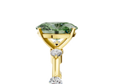 Yellow gold Fancy Green Oval  Solitaire Diamond Ring with Bezel Set Side Stones and Prong Setting_8