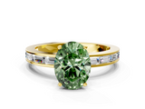 Yellow gold Fancy Green Oval  Solitaire Diamond Ring with Channel-Set Baguette Band and Four-Prong Setting_84