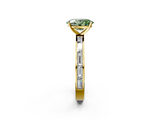 Yellow gold Fancy Green Oval  Solitaire Diamond Ring with Channel-Set Baguette Band and Four-Prong Setting_86