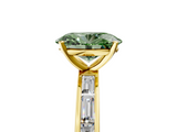 Yellow gold Fancy Green Oval  Solitaire Diamond Ring with Channel-Set Baguette Band and Four-Prong Setting_89