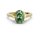 Yellow gold Fancy Green Oval  Solitaire Diamond Ring with Channel Set Band and Bezel Prong Setting_57