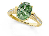 Yellow gold Fancy Green Oval  Solitaire Diamond Ring with Channel Set Band and Bezel Prong Setting_58