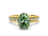 Yellow gold Fancy Green Oval  Solitaire Diamond Ring with Channel Set Band and Six-Prong Setting_48