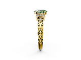 Yellow gold Fancy Green Oval  Solitaire Diamond Ring with Filigree Band and Four-Prong Setting_49