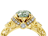 Yellow gold Fancy Green Oval  Solitaire Diamond Ring with Filigree Band and Four-Prong Setting_51