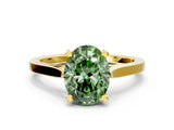 Yellow gold Fancy Green Oval  Solitaire Diamond Ring with Four-Prong Setting and Tapered Band 1