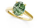Yellow gold Fancy Green Oval  Solitaire Diamond Ring with Four-Prong Setting and Tapered Band 2