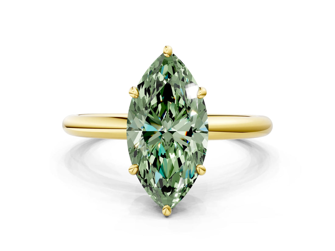 Yellow gold Fancy Green Oval  Solitaire Diamond Ring with Four-Prong Setting on a Plain Band_20