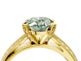 Yellow gold Fancy Green Oval  Solitaire Diamond Ring with Milgrain Pavé Band and Four-Prong Setting_24