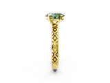 Yellow gold Fancy Green Oval  Solitaire Diamond Ring with Milgrain and Black Enamel X Pattern Band_212