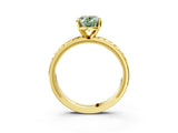 Yellow gold Fancy Green Oval  Solitaire Diamond Ring with Milgrain and Black Enamel X Pattern Band_213