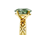 Yellow gold Fancy Green Oval  Solitaire Diamond Ring with Milgrain and Black Enamel X Pattern Band_215