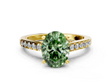 Yellow gold Fancy Green Oval  Solitaire Diamond Ring with Pavé Band and Four-Prong Setting_84