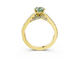 Yellow gold Fancy Green Oval  Solitaire Diamond Ring with Pavé Band and Four-Prong Setting_87