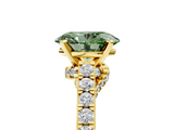Yellow gold Fancy Green Oval  Solitaire Diamond Ring with Pavé Band and Four-Prong Setting_89