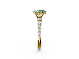 Yellow gold Fancy Green Oval  Solitaire Diamond Ring with Pave Band and Four-Prong Setting_273