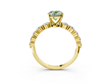 Yellow gold Fancy Green Oval  Solitaire Diamond Ring with Pave Band and Four-Prong Setting_274