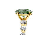 Yellow gold Fancy Green Oval  Solitaire Diamond Ring with Pave Band and Four-Prong Setting_276