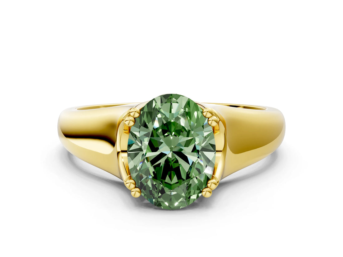 Yellow gold Fancy Green Oval  Solitaire Diamond Ring with Six-Prong Cathedral Setting_32