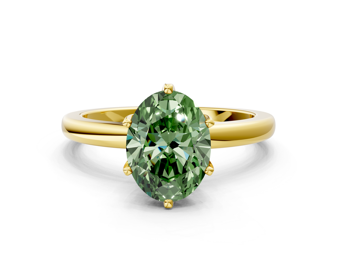 Yellow gold Fancy Green Oval  Solitaire Diamond Ring with Six-Prong Setting on a Classic Band_3