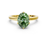 Yellow gold Fancy Green Oval  Solitaire Diamond Ring with Six-Prong Setting on a Classic Band_3