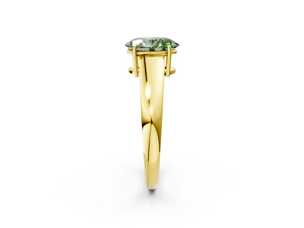 Yellow gold Fancy Green Oval  Solitaire Diamond Ring with Tapered Band and Four-Prong Setting
