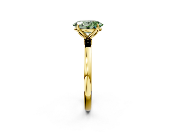 Yellow gold Fancy Green Oval  Solitaire Diamond Ring with Thin Band and Four-Prong Setting