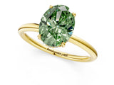 Yellow gold Fancy Green Oval  Solitaire Diamond Ring with a Classic Band and Four-Prong Setting 2