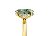 Yellow gold Fancy Green Oval  Solitaire Diamond Ring with a Classic Band and Four-Prong Setting