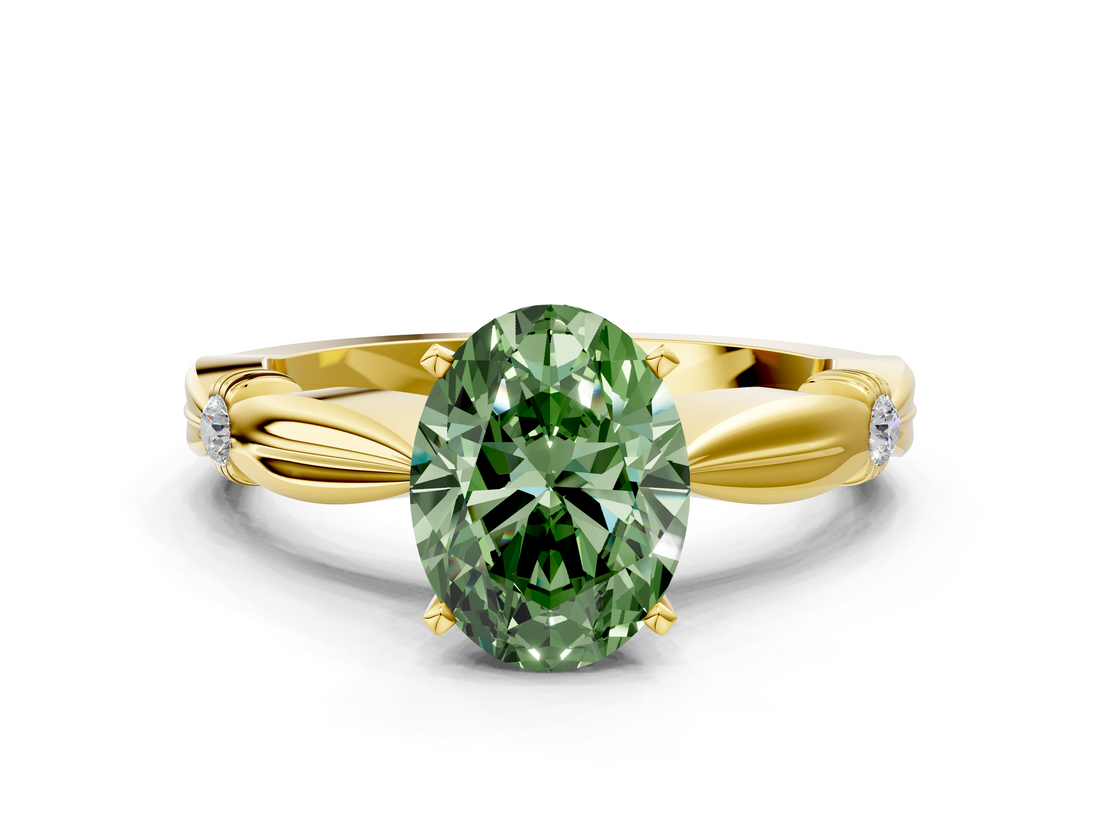 Yellow gold Fancy Green Oval  Solitaire Diamond Twisted Band with Four-Prong Setting_64