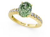 Yellow gold Fancy Green Oval  Solitaire Diamond with Pavé Band and Four-Prong Setting_66